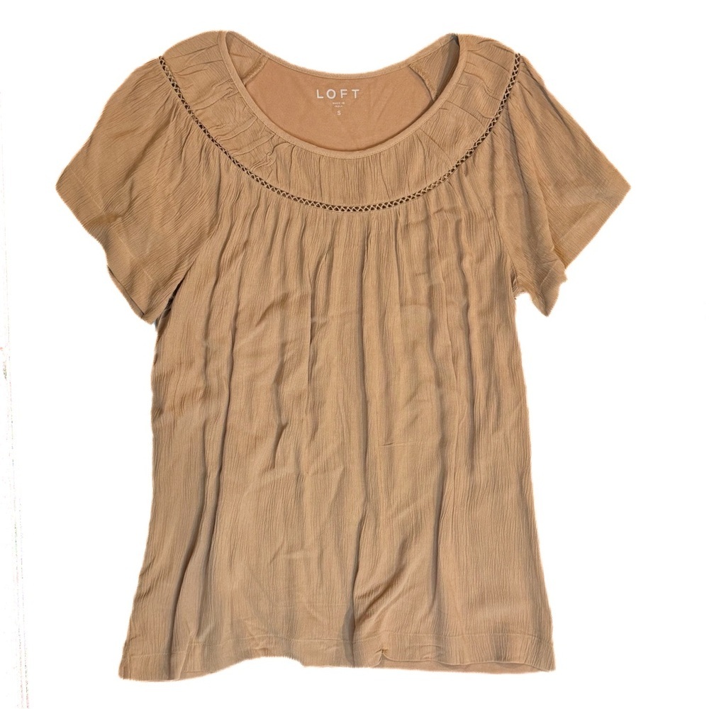 LOFT Women's Short Sleeve Tan Tee - Picture 2 of 7